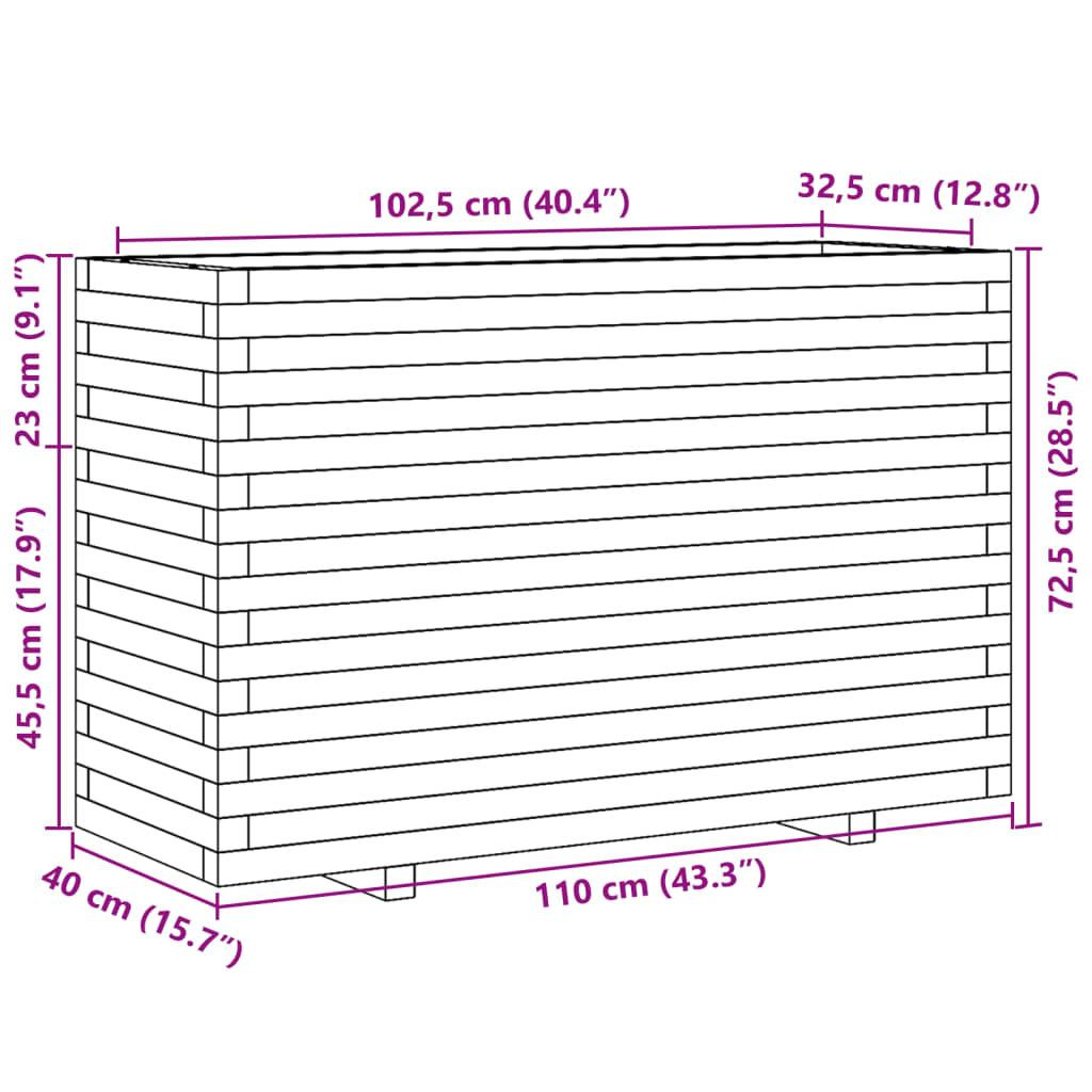 Fioriera da Giardino 110x40x72,5 cm in Legno Massello di Pino