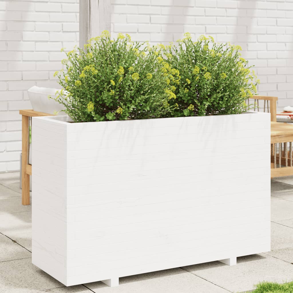 Fioriera da Giardino Bianca 110x40x72,5 cm Legno Massello Pino