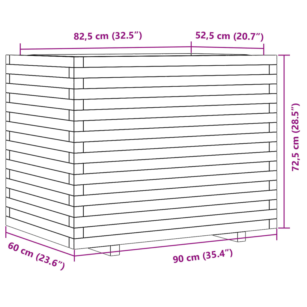 Fioriera da Giardino 90x60x72,5 cm in Legno Massello di Pino