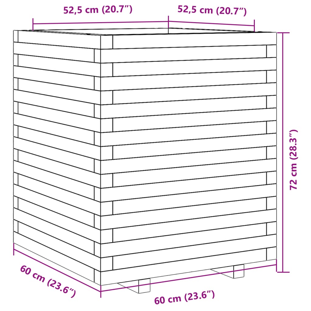 Fioriera Giardino Marrone Cera 60x60x72 cm Legno Massello Pino
