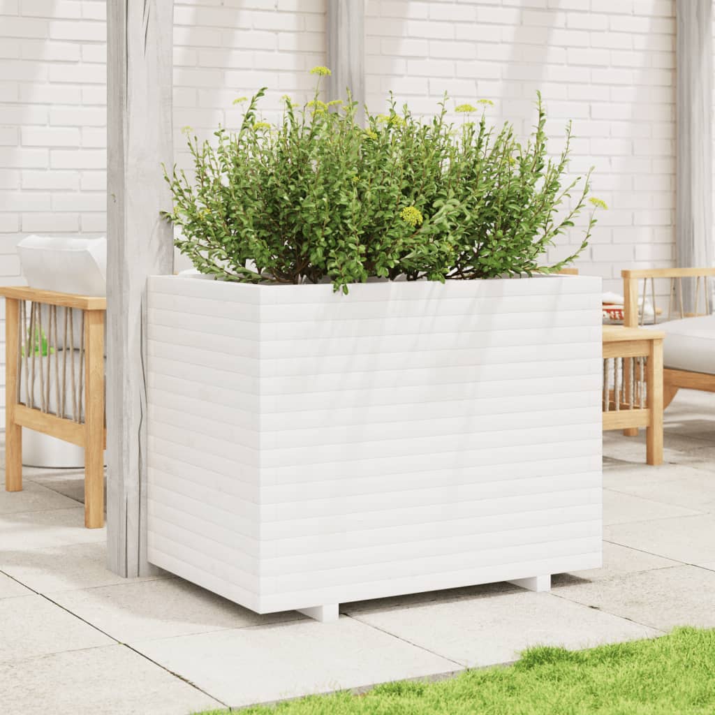 White Garden Planter 90x60x72 cm Solid Pine Wood