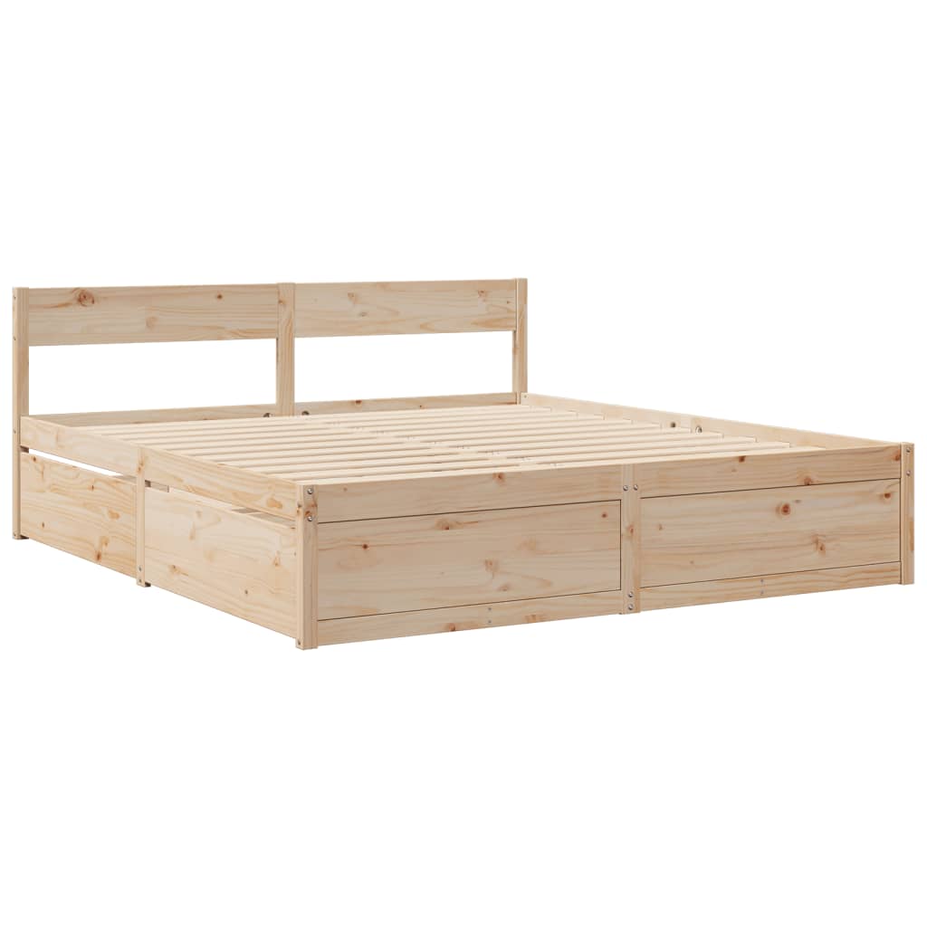 Giroletto Cassetti e Materasso 200x200 cm Legno Massello Pino