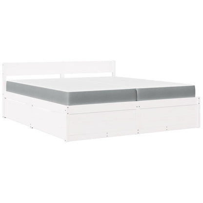 Letto Cassetti e Materasso Bianco 200x200cm Legno Massello Pino
