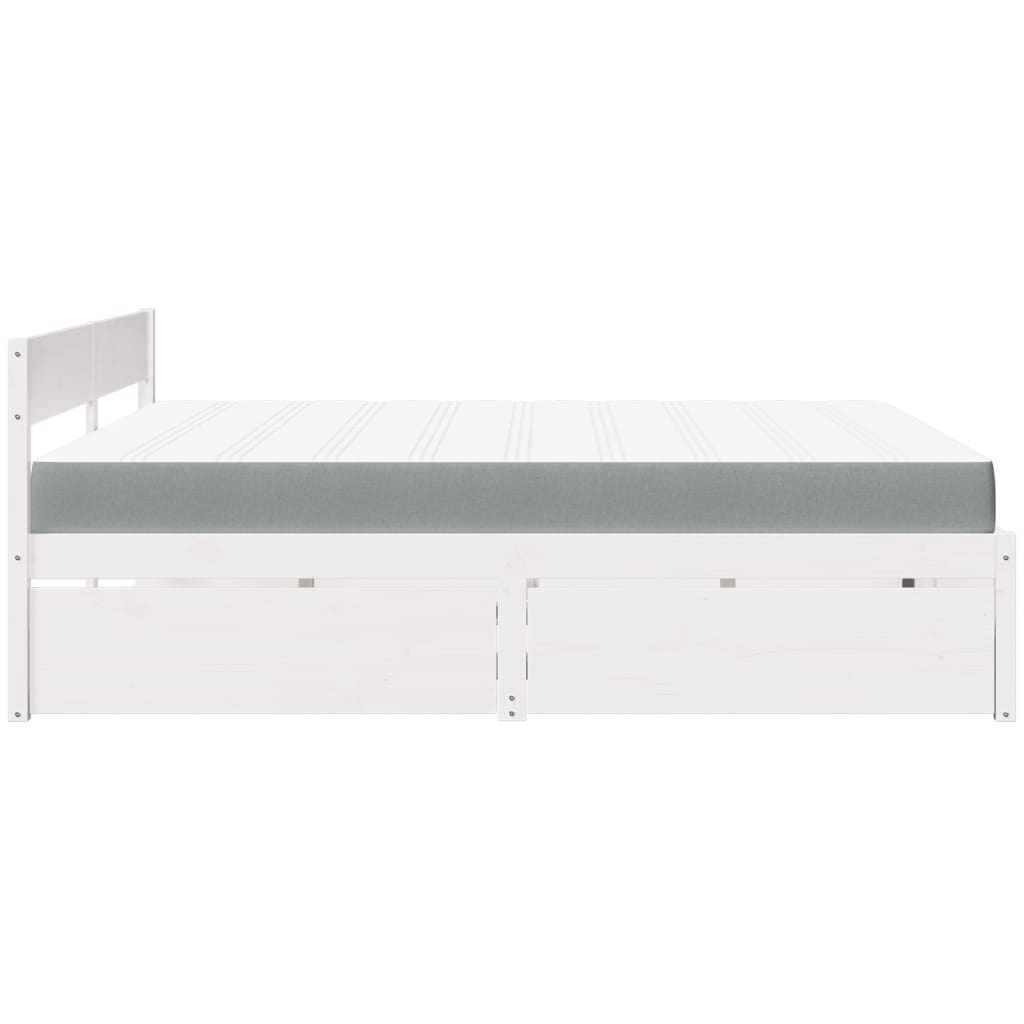 Letto Cassetti e Materasso Bianco 200x200cm Legno Massello Pino - homemem39