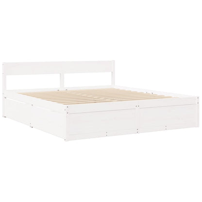 Letto Cassetti e Materasso Bianco 200x200cm Legno Massello Pino