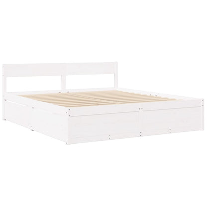 Letto Cassetti e Materasso Bianco 180x200cm Legno Massello Pino