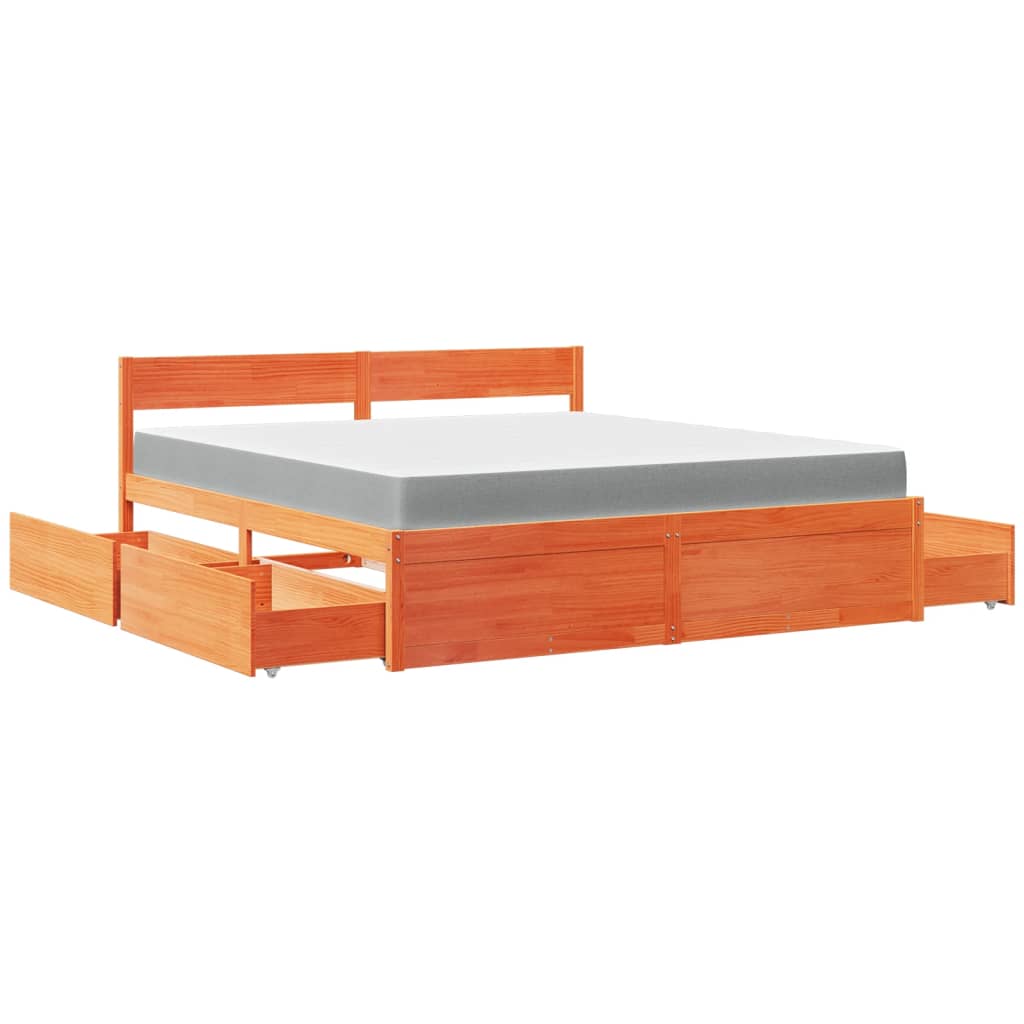 Letto Cassetti e Materasso Marrone Cera 180x200cm Massello Pino | homemem39