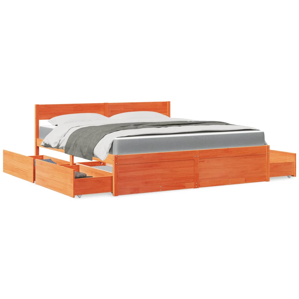Letto Cassetti e Materasso Marrone Cera 180x200cm Massello Pino | homemem39