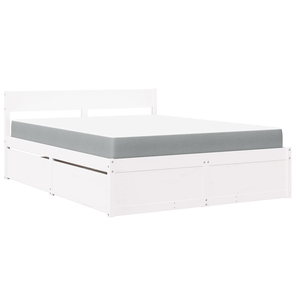 Letto Cassetti e Materasso Bianco 160x200cm Legno Massello Pino | homemem39