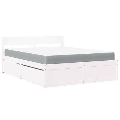 Letto Cassetti e Materasso Bianco 160x200cm Legno Massello Pino | homemem39