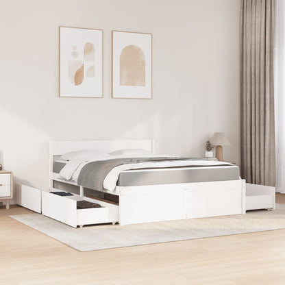 Letto Cassetti e Materasso Bianco 160x200cm Legno Massello Pino | homemem39