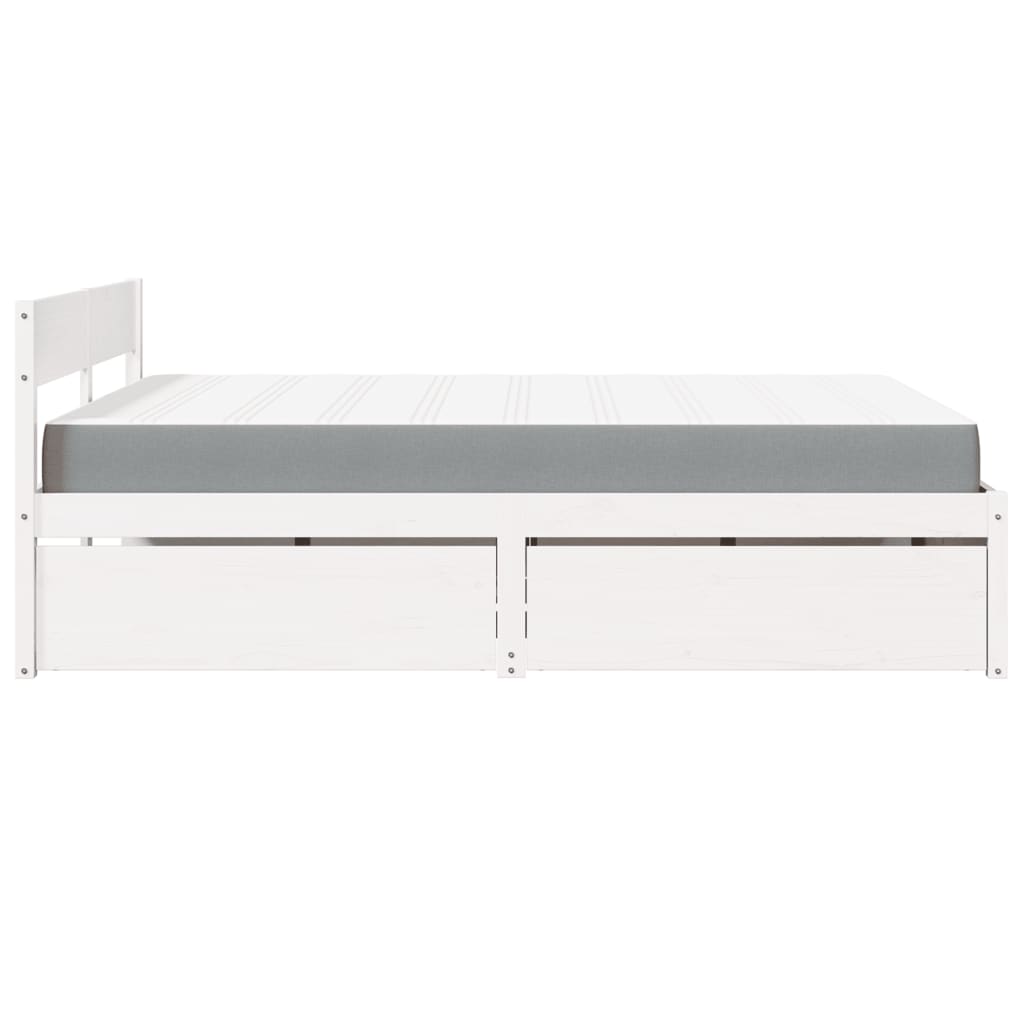 Letto Cassetti e Materasso Bianco 160x200cm Legno Massello Pino | homemem39