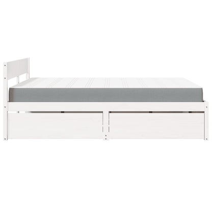 Letto Cassetti e Materasso Bianco 160x200cm Legno Massello Pino | homemem39