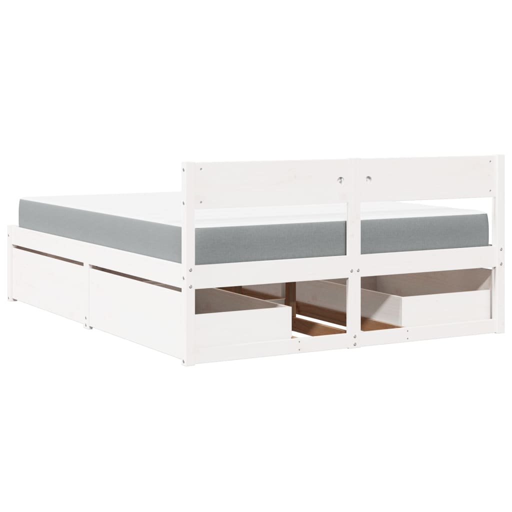 Letto Cassetti e Materasso Bianco 160x200cm Legno Massello Pino | homemem39