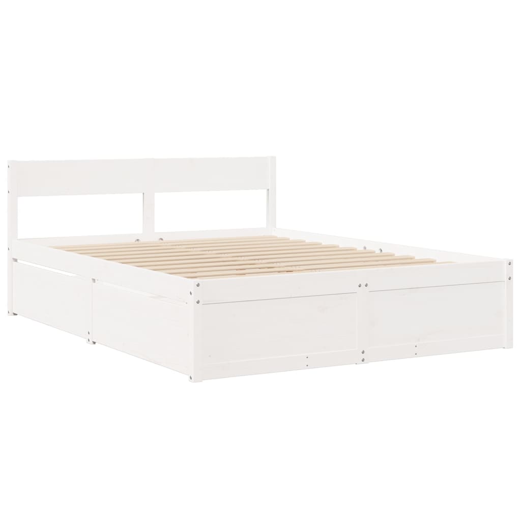 Letto Cassetti e Materasso Bianco 160x200cm Legno Massello Pino | homemem39