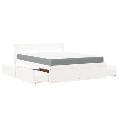 Letto Cassetti e Materasso Bianco 160x200cm Legno Massello Pino | homemem39