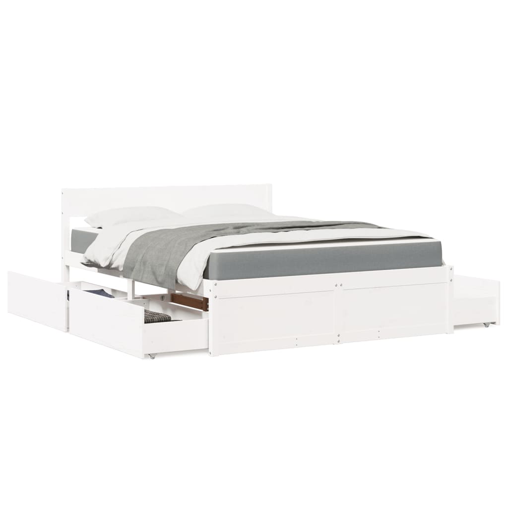 Letto Cassetti e Materasso Bianco 160x200cm Legno Massello Pino | homemem39
