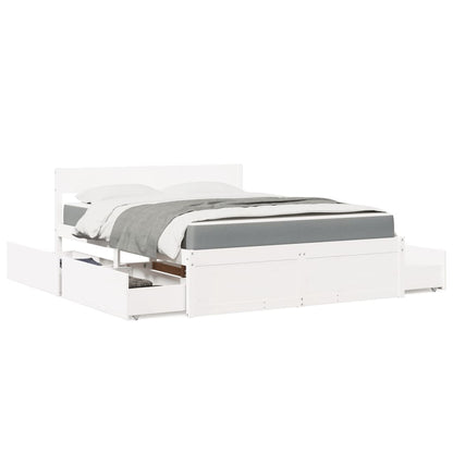 Letto Cassetti e Materasso Bianco 160x200cm Legno Massello Pino | homemem39