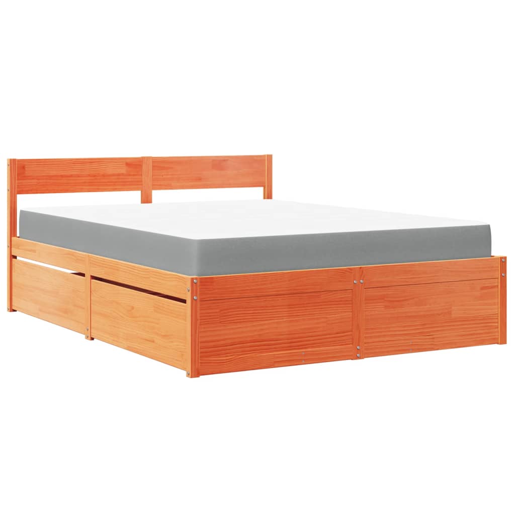Letto Cassetti e Materasso Cera 160x200cm Legno Massello Pino | homemem39