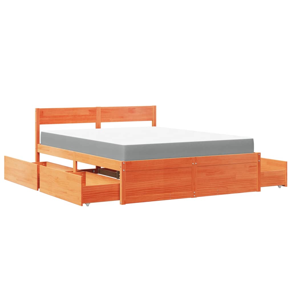 Letto Cassetti e Materasso Cera 160x200cm Legno Massello Pino | homemem39