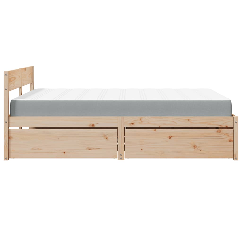 Letto con Cassetti e Materasso 140x200 cm Legno Massello Pino | homemem39