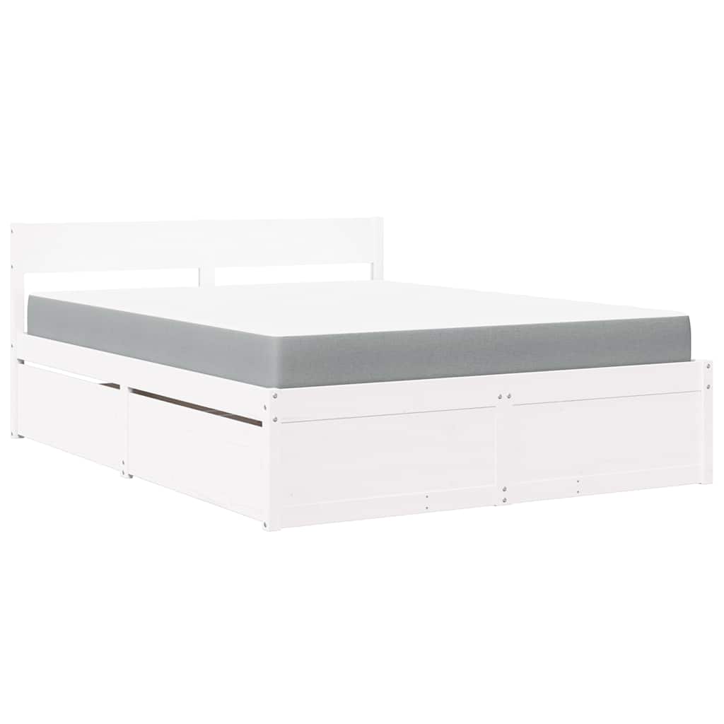 Letto Cassetti e Materasso Bianco 140x200cm Legno Massello Pino | homemem39