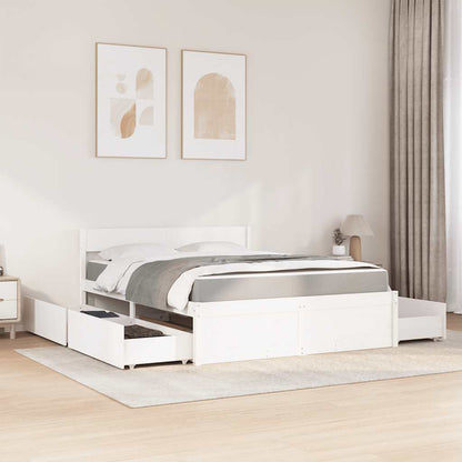 Letto Cassetti e Materasso Bianco 140x200cm Legno Massello Pino | homemem39