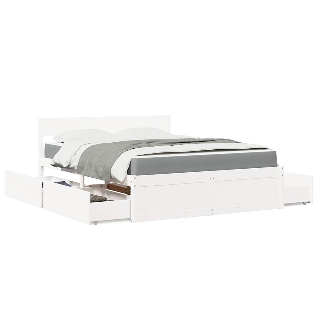 Letto Cassetti e Materasso Bianco 140x200cm Legno Massello Pino | homemem39
