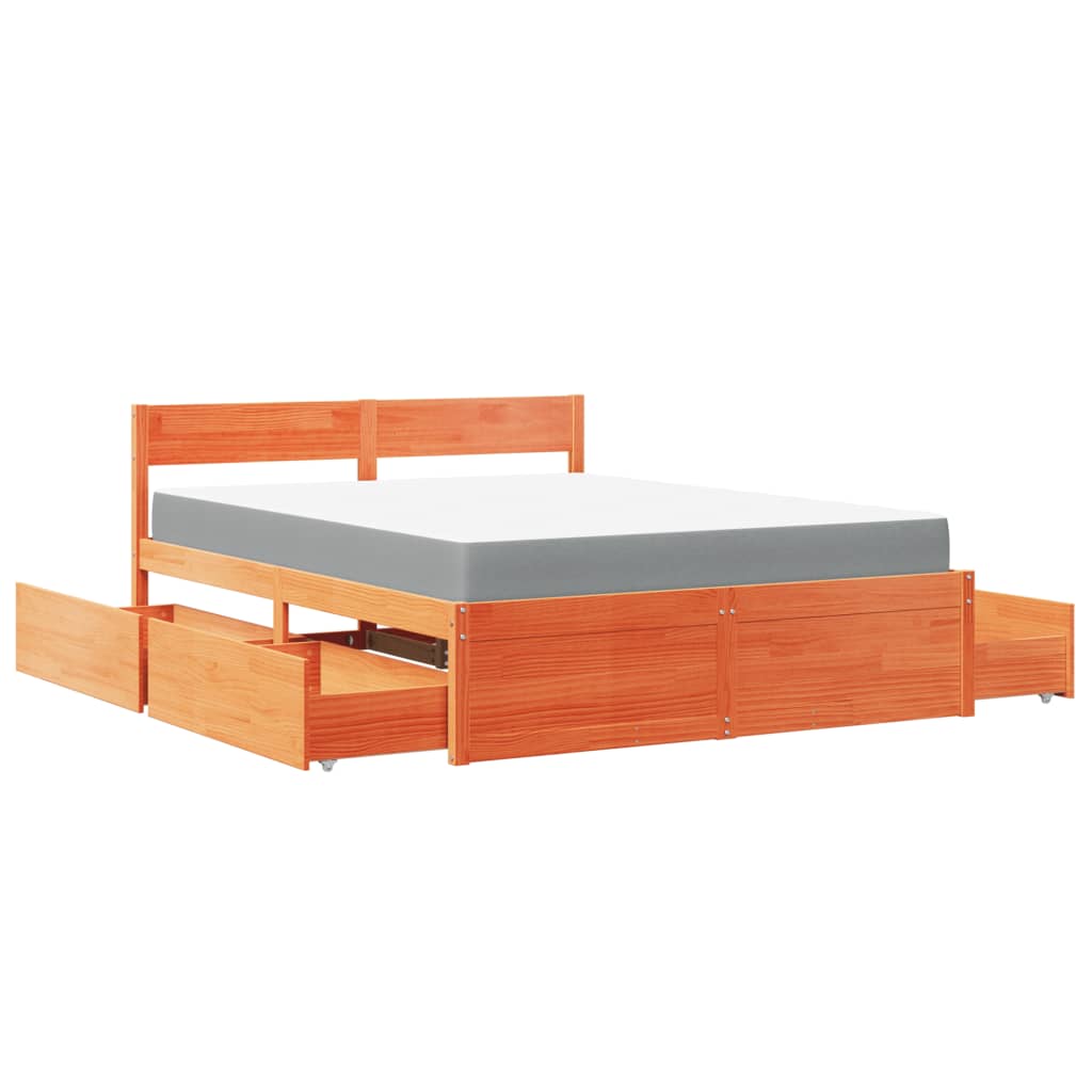 Letto Cassetti e Materasso Marrone Cera 140x200cm Massello Pino | homemem39