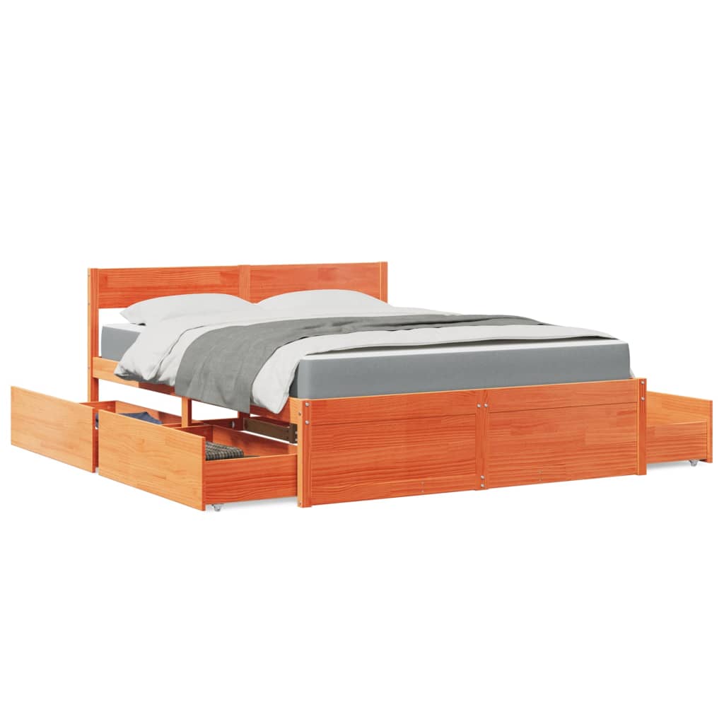 Letto Cassetti e Materasso Marrone Cera 140x200cm Massello Pino | homemem39