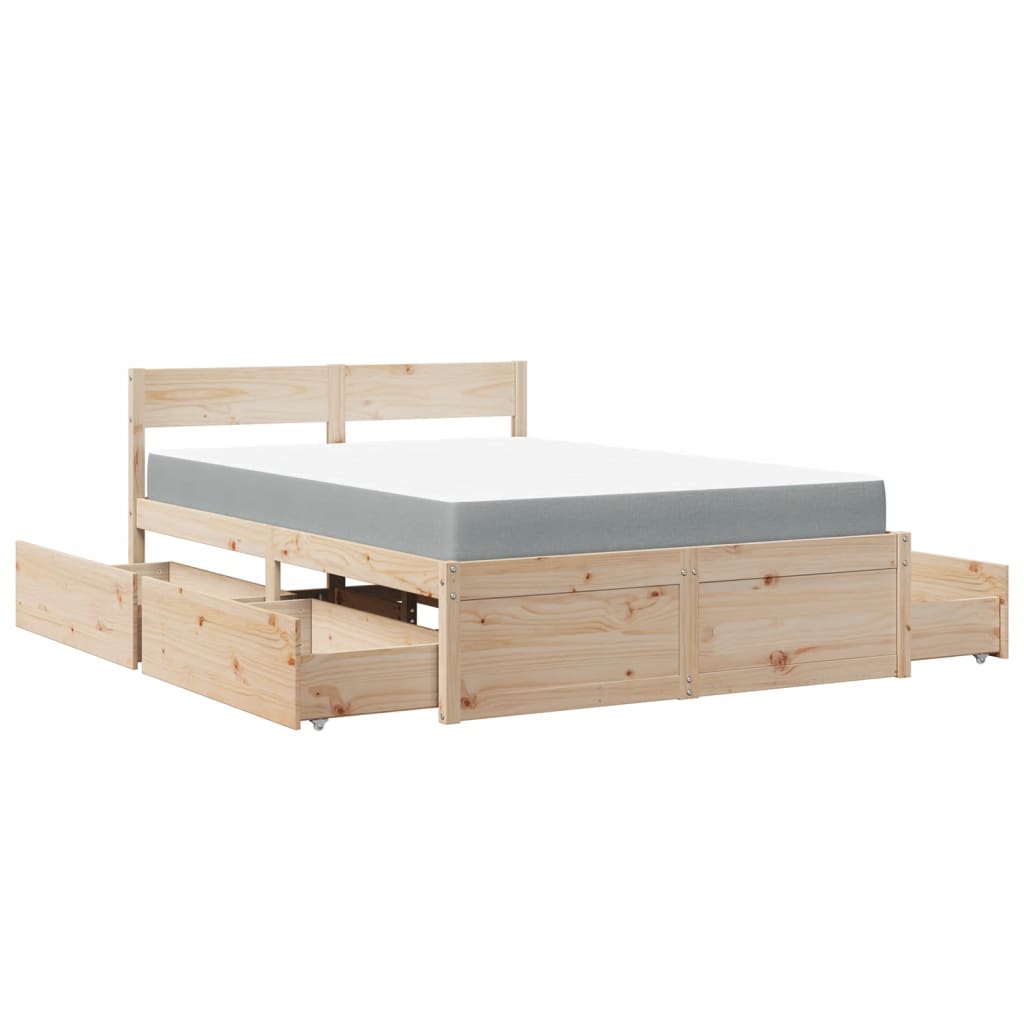 Letto con Cassetti e Materasso 120x200 cm Legno Massello Pino - homemem39
