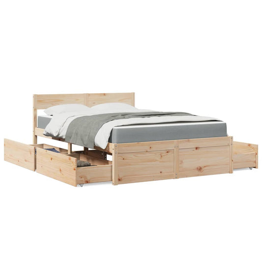 Letto con Cassetti e Materasso 120x200 cm Legno Massello Pino - homemem39