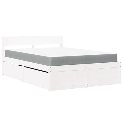 Letto Cassetti e Materasso Bianco 120x200cm Legno Massello Pino