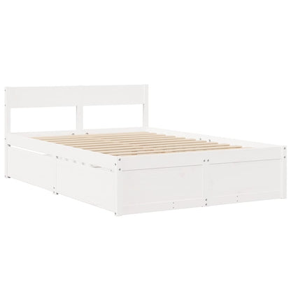 Letto Cassetti e Materasso Bianco 120x200cm Legno Massello Pino