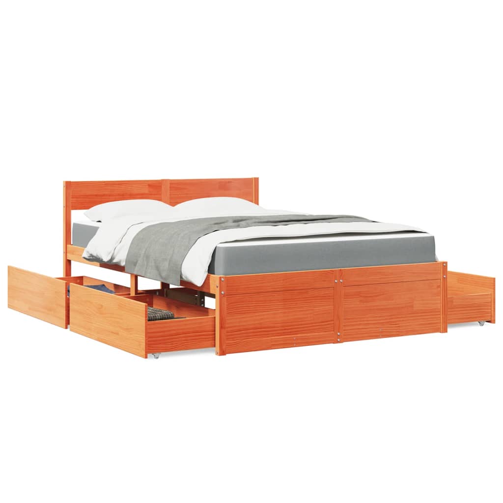 Letto Cassetti e Materasso Marrone Cera 120x200cm Massello Pino | homemem39