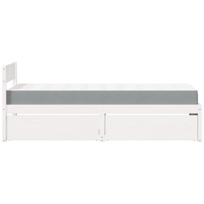 Letto Cassetti e Materasso Bianco 100x200cm Legno Massello Pino