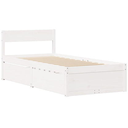 Letto Cassetti e Materasso Bianco 90x200 cm Legno Massello Pino