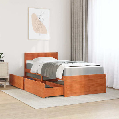 Letto Cassetti e Materasso Marrone Cera 90x200cm Massello Pino - homemem39
