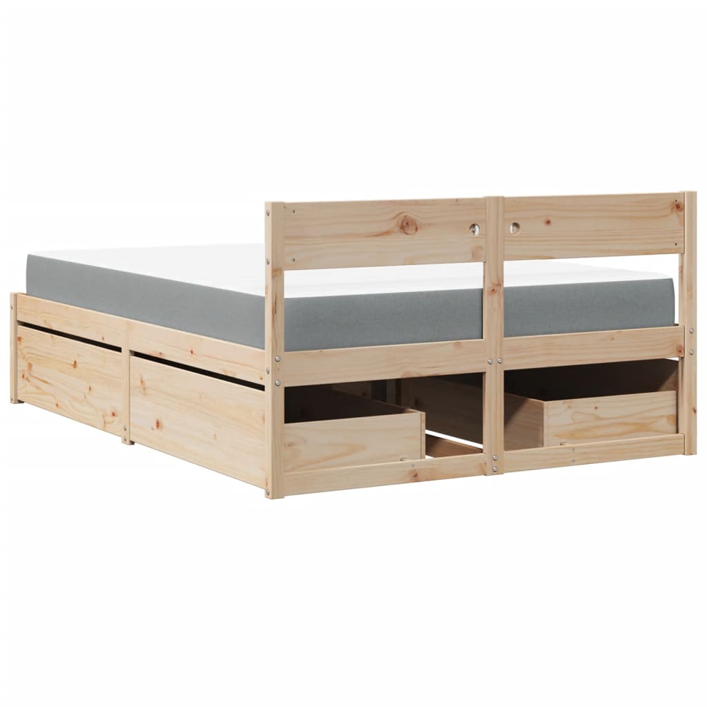 Letto con Cassetti e Materasso 140x190 cm Legno Massello Pino | homemem39
