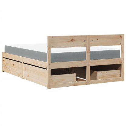 Letto con Cassetti e Materasso 140x190 cm Legno Massello Pino | homemem39