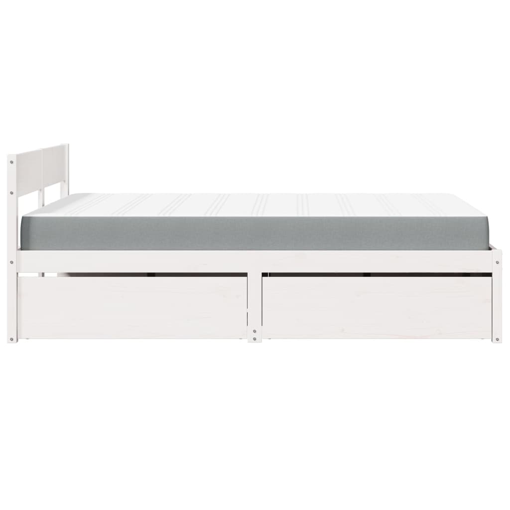 Letto Cassetti e Materasso Bianco 140x190cm Legno Massello Pino | homemem39