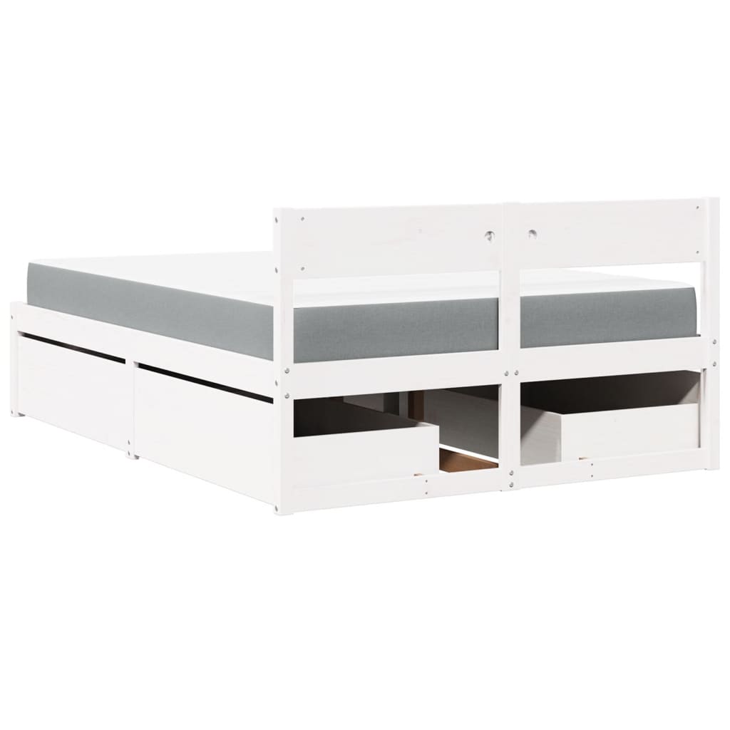 Letto Cassetti e Materasso Bianco 140x190cm Legno Massello Pino | homemem39