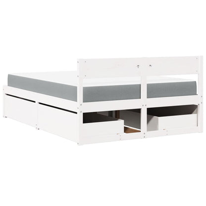 Letto Cassetti e Materasso Bianco 140x190cm Legno Massello Pino | homemem39