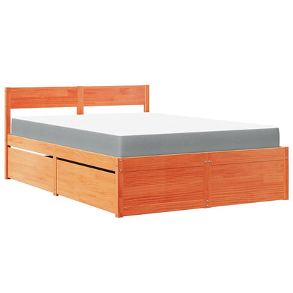 Letto Cassetti e Materasso Marrone Cera 140x190cm Massello Pino | homemem39