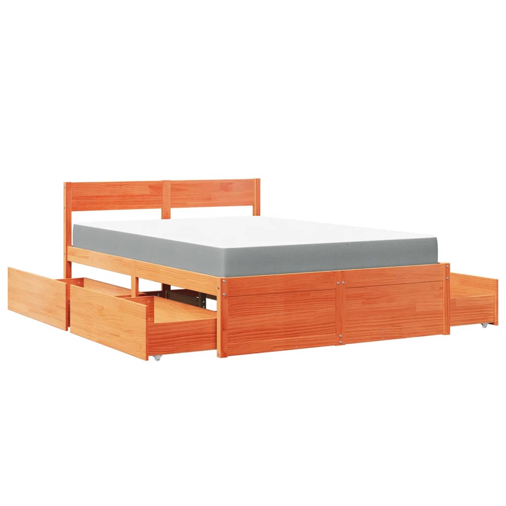 Letto Cassetti e Materasso Marrone Cera 140x190cm Massello Pino | homemem39
