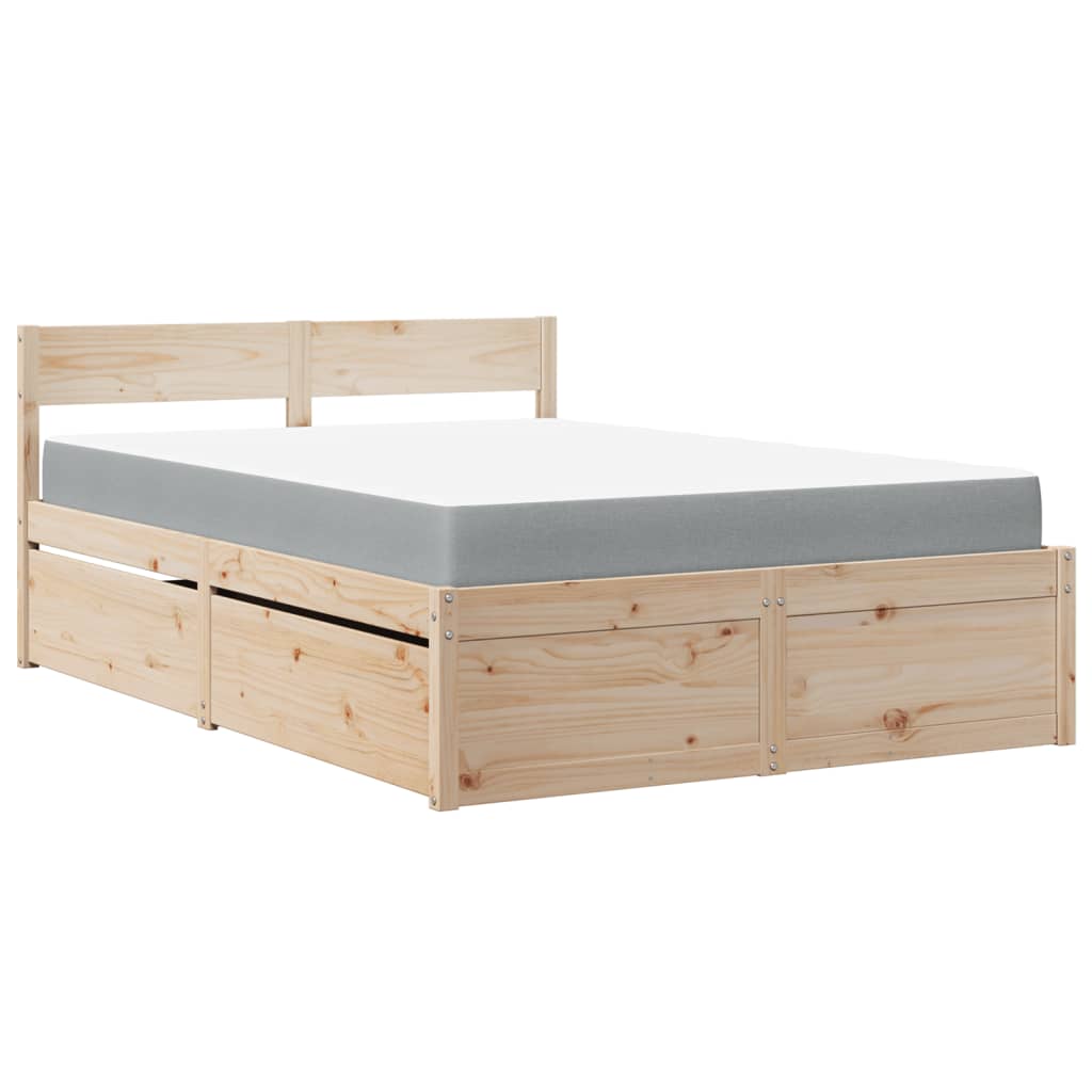 Letto con Cassetti e Materasso 120x190 cm Legno Massello Pino