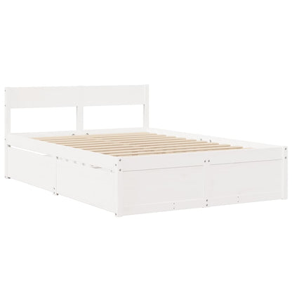 Letto Cassetti e Materasso Bianco 120x190cm Legno Massello Pino