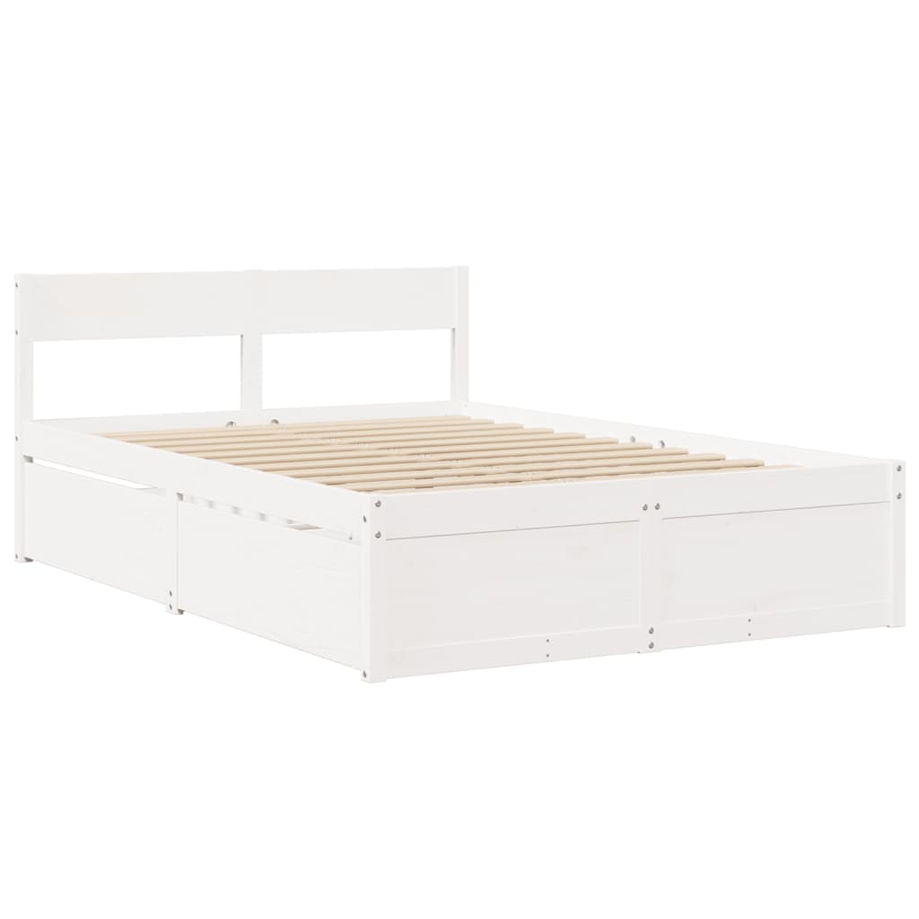 Letto Cassetti e Materasso Bianco 120x190cm Legno Massello Pino