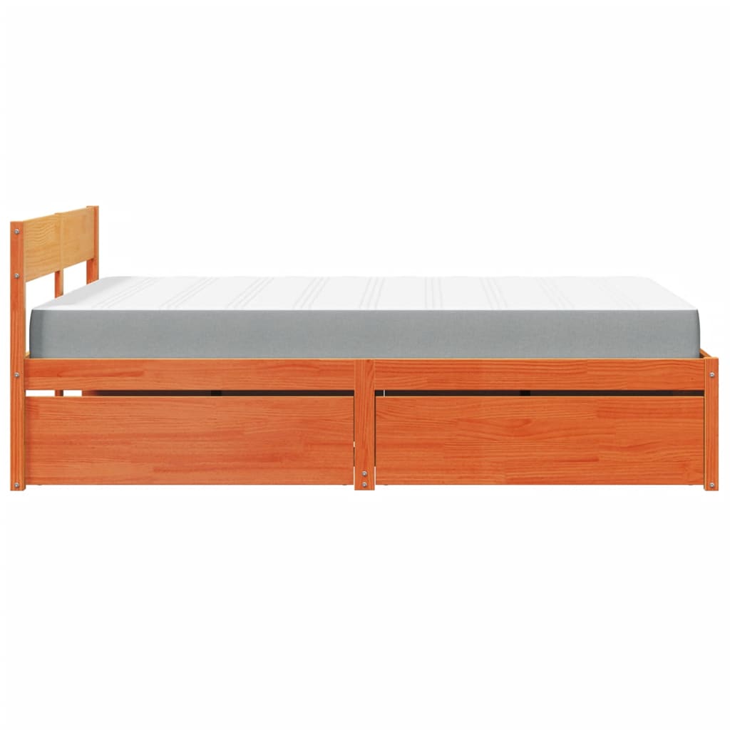 Letto Cassetti e Materasso Marrone Cera 120x190cm Massello Pino