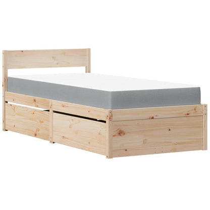 Letto con Cassetti e Materasso 90x190 cm Legno Massello di Pino - homemem39